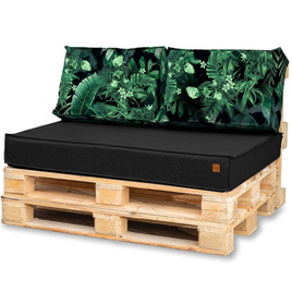 PODUSZKI poduchy OGRODOWE na euro palety 120x40x15 czarny w zielone liście