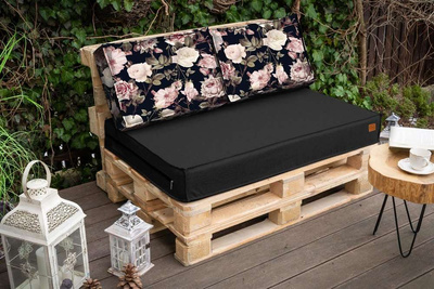 PODUSZKI poduchy OGRODOWE na euro palety 120x40x15 czarny w róże