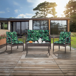 Zestaw 3 poduch na meble rattanowe - zielone liście